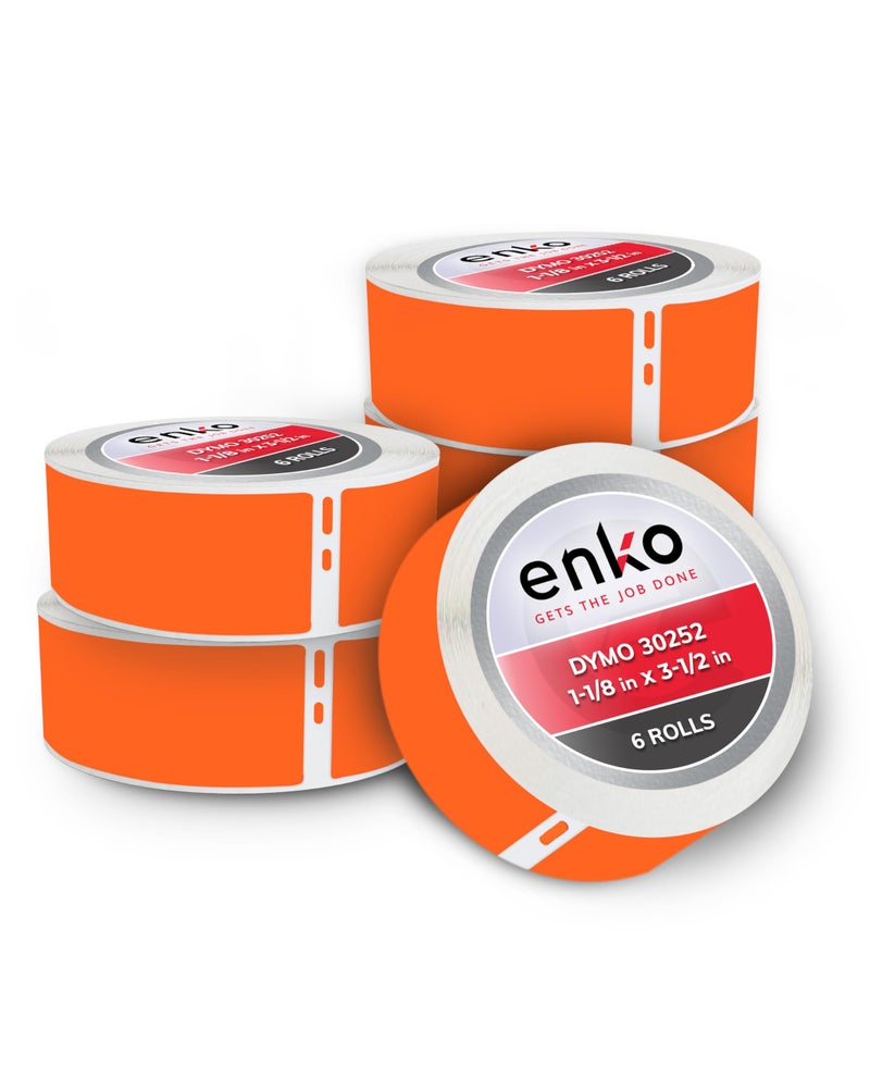 enKo Products enKo [6 Rolls, 2100 Labels] Address, Shipping & Barcode Labels 30252 - Orange (1-1/8" x 3-1/2") Compatible for Dymo LabelWriter & Rollo Printer - Image 1